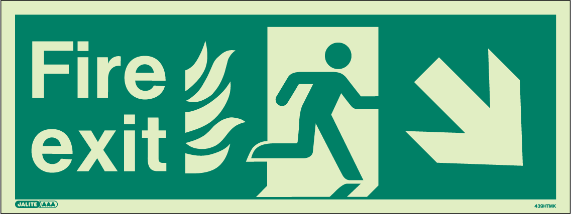 150 x 400mm-HTM Fire Exit Down Right Arrow