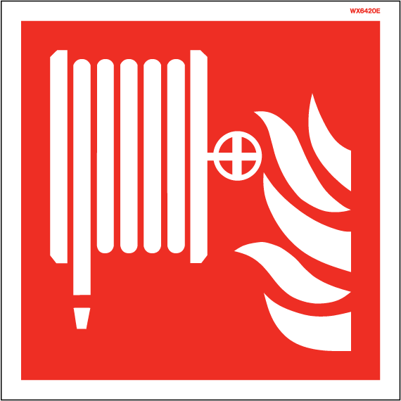 200 x 200mm-Fire Hose Symbol White Rigid PVC