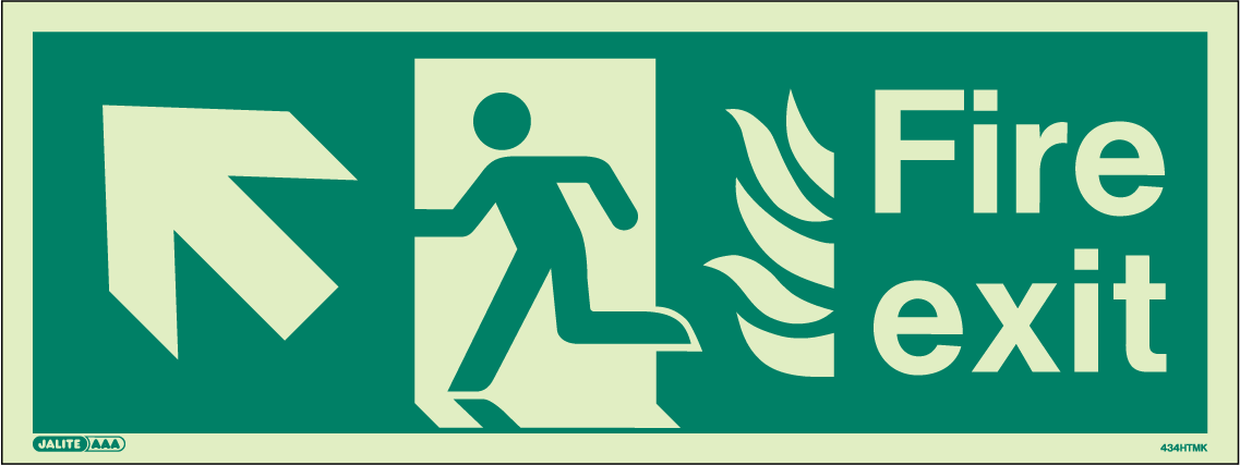 150 x 400mm-HTM Fire Exit Up Left Arrow