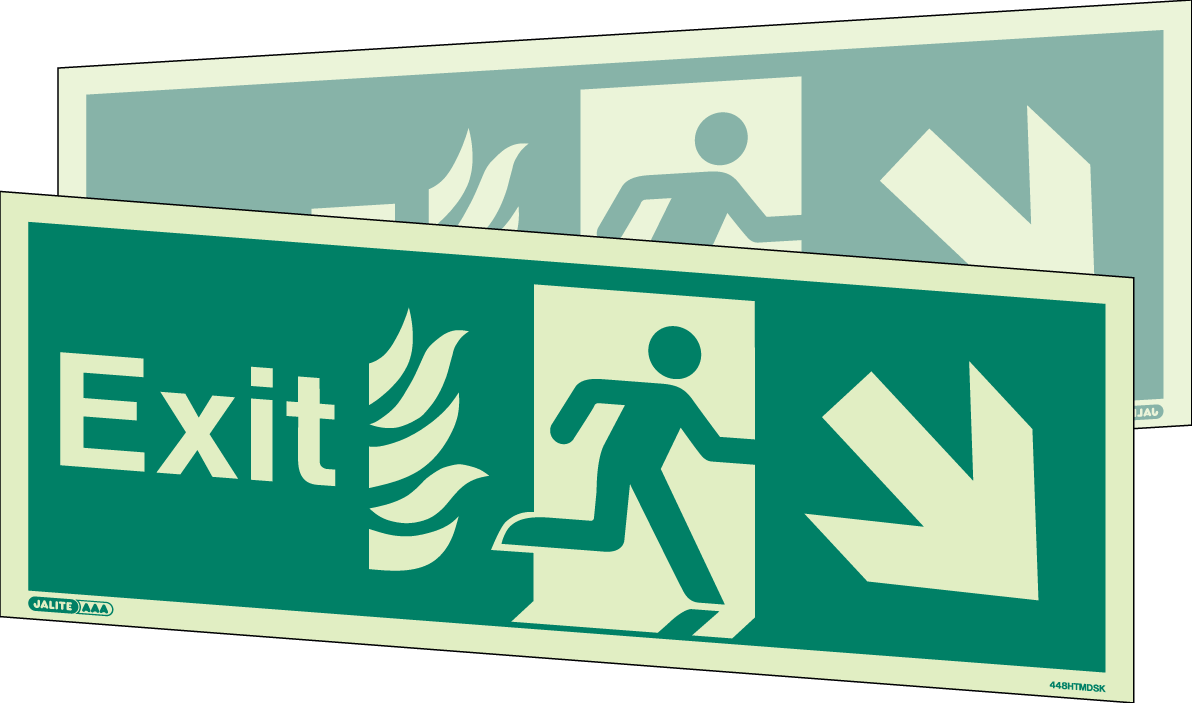150 x 400mm-HTM Exit Down Right Arrow Double Sided
