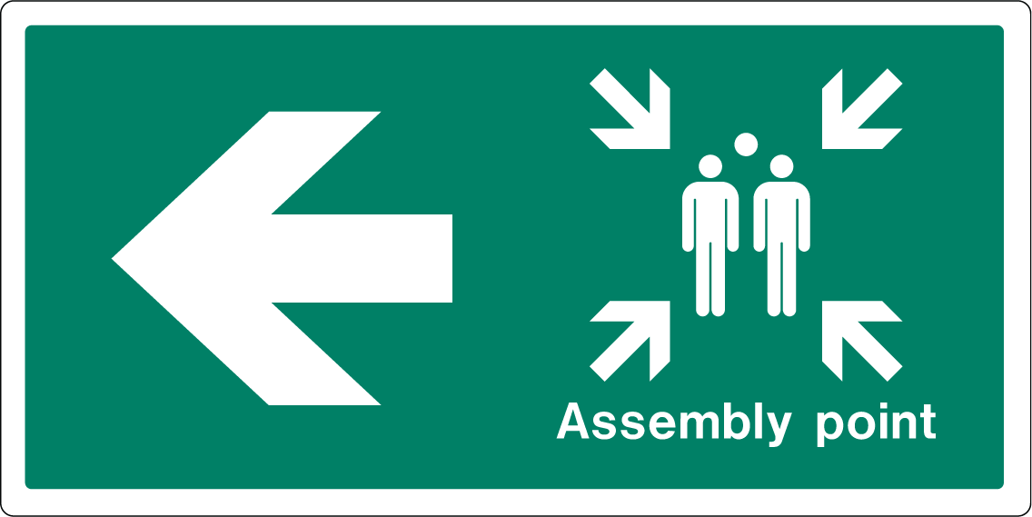200 x 400mm-Assembly Point Left Arrow Aluminium Reflective