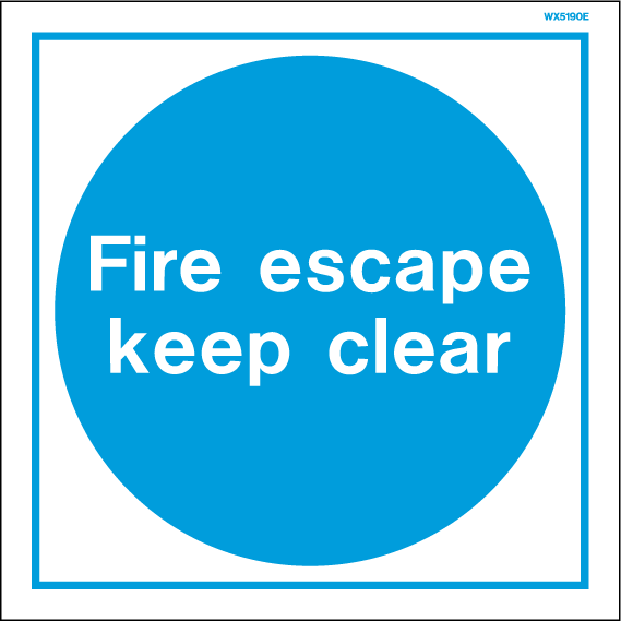 200 x 200mm-Fire Escape Keep Clear White Rigid PVC