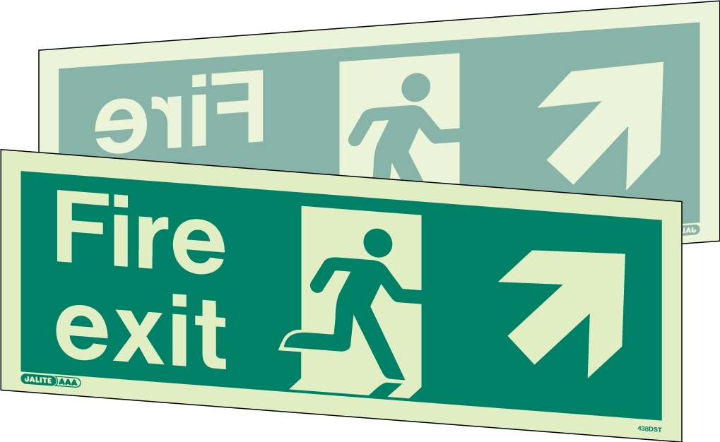 120 x 340mm-Fire Exit Up Right Arrow Double Sided