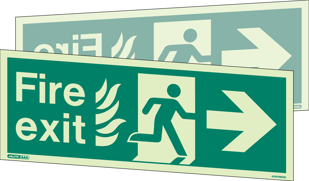 150 x 400mm-HTM Fire Exit Right Arrow Double Sided