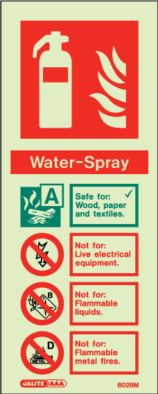80 x 200mm-Water-Spray Fire Extinguisher Identification Portrait