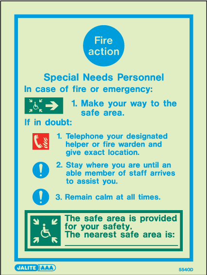 150 x 200mm-Special Needs Personnel Fire Action Notice