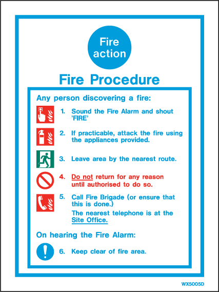 200 x 150mm-Fire Action Procedure White Rigid PVC