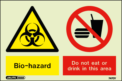 100 x 150mm-Biohazard Warning Do Not Eat or Drink in This Area
