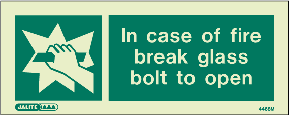 80 x 200mm-In Case of Fire Break Glass Bolt to Open