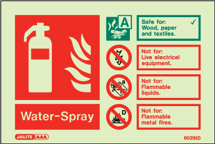 100 x 150mm-Water-Spray Fire Extinguisher Identification Landscape