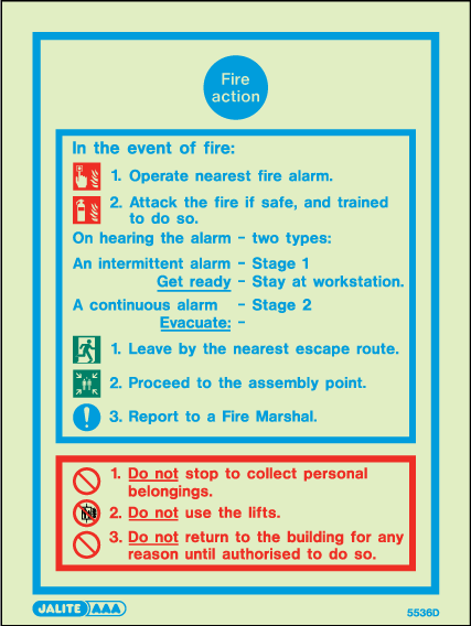 150 x 200mm-Fire Action Notice Staff and Personnel In the Event of Fire