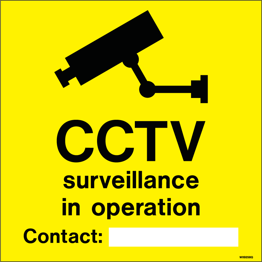 300 x 300mm-CCTV Surveillance in Operation Contact White Rigid PVC