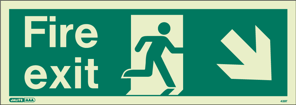 300 x 900mm-Fire Exit Down Right Arrow