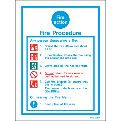 Fire Action Procedure White Rigid PVC