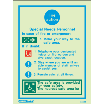 Special Needs Personnel Fire Action Notice
