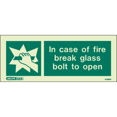 In Case of Fire Break Glass Bolt to Open