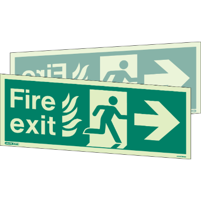 HTM Fire Exit Right Arrow Double Sided