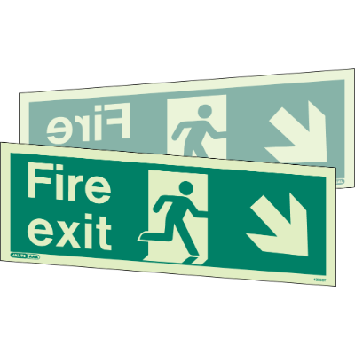 Fire Exit Down Right Arrow Double Sided